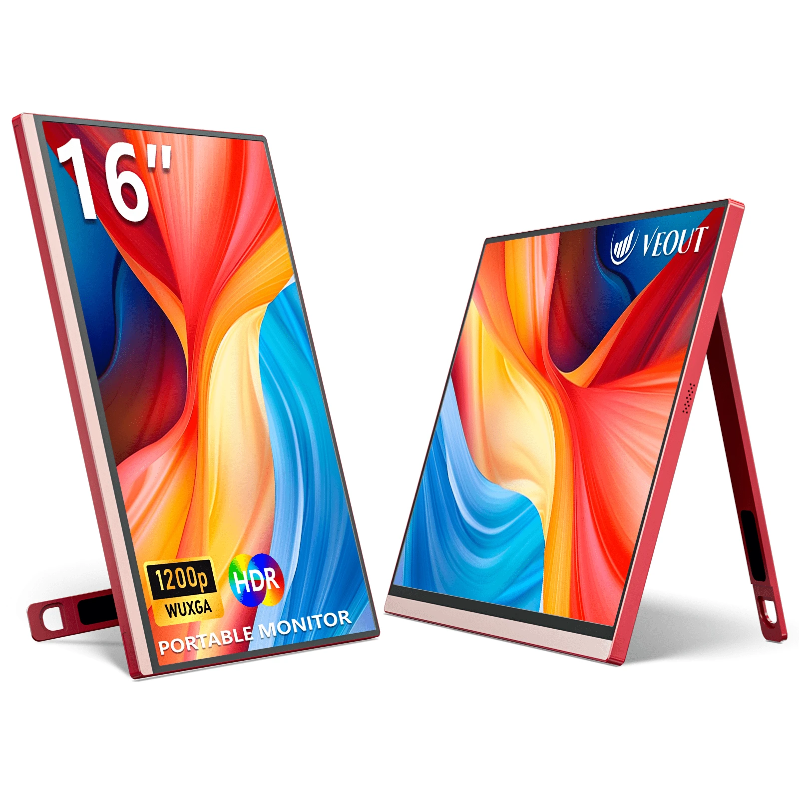 Veout Monitor portátil de 16", IPS, 1920 x 1200P, con USB-C, Freesync para juegos con soporte, disponible en cuatro colores, ultrafino de 0,3", ideal para viajes y oficina.