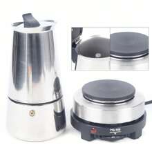 Electric Stovetop Espresso Maker Greca Coffee Maker Moka Pot Stainless & 9 Cups