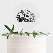 1Pc Personalized Happy Easter Acrylic Cup Cake Topper, Floral Bunny Cake Topper, Customized Easter Egg And Carrot Cake Topper With Butterfly Element, Spring Party Decor