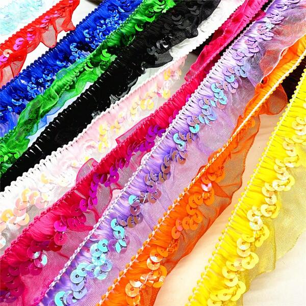 1 Roll Elastic Sequined Tulle Ribbon For DIY, Sewing Crafts, Bags, Clothes, Dress, Costume Decoration