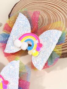2 件装 幼儿女孩闪亮发饰 可爱彩虹配饰 装饰发饰 蝴蝶结夹 渐变彩虹色薄纱网眼发饰 日常派对发饰 适合儿童青少年的完美礼物 - 彩色 - 查看 8