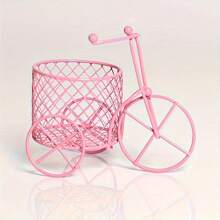 1pc Iron Bicycle Design Makeup Brush Organizer - Decorative Glass Basket Holder For Cosmetic Tools, Unscented Wedding Favor Candy Packaging Decor