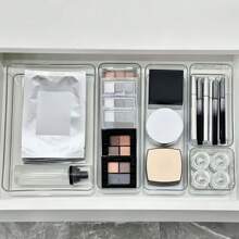 6/7/8 sztuk/zestaw Przezroczysty pojemnik na kosmetyki, minimalistyczny przegroda szuflady, organizer do makijażu pędzli do cieni do powiek, uchwyt na pędzle do perfum, przezroczysty akrylowy organizer na blat, lakier do paznokci, pielęgnacja skóry, makijaż, wiele funkcjonalnych półek do przechowywania
