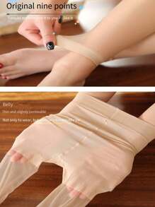 1 Pair Women 7/8 Length Anti-Snag Sheer Pantyhose, Sexy Plus Size Skin Color And Black Tights, Suitable For Spring And Summer