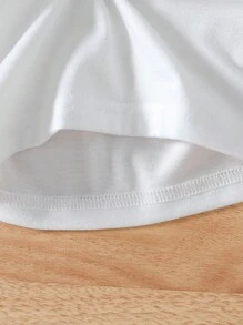 2pcs Young Girl Casual Solid Color Heart Pattern Colorblock Short Sleeve Top And Shorts Set, Summer Outfit For Everyday Wear - White - View 6