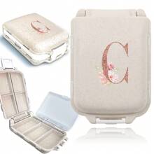 Feuchtigkeitsgeschützter Reise-Pillenorganizer mit 8 Fächern, Pillendose für Tasche/Handtasche, täglicher Pillenhalter, rosé-goldene personalisierte Buchstaben, tragbare unabhängige kleine Fach-Pillenbox, Aufbewahrungsbehälter für Medizin und Vitamine - Beige - Übersicht 8