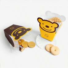 10pcs Cartoon Bear Square Folding Cookie/Biscuit Boxes, Chocolate Gift Box
