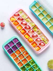 1/2/4pcs Silicone Ice Cube Trays, Easy Release & Flexible, 14-Cavity 4-Color Mixed With Anti-Spill Removable Lids, Stackable With Lid, Kitchen Accessories, Small Kitchen Tools