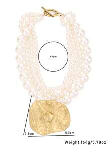 1 Pieza Collar de mujer de múltiples capas con perlas artificiales exageradas, adecuado para banquetes de noche, fiestas y regalos de señoras