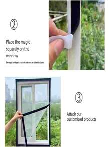 1 sztuka Czarna koronkowa zasłona okienna z czarną krawędzią, środek odstraszający komary na cztery pory roku, zasłona okienna odstraszająca komary do salonu i sypialni, samoprzylepna wielokrotnego użytku moskitiera, elegancki i prosty design, ściśle tkana, lekka i cienka siatka okienna, wentylacja, zmywalna, ręcznie robiona dekoracja domu