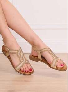 Women's Rhinestone Decor Adjustable Buckle Design Casual Sandals Stylish Sandals Summer Sandals For Women