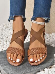 New Spring/Summer Fashion Women's Slip-On Slides, Stylish Casual Roman Style Slip-On Sandals In Black, Beige, Brown; Comfortable Flat Woven Beach Sandals; Blogger Recommended Thick Sole Sandals; Summer Beach Shoes; Elegant Buckle Low-Heel Round Toe Slides; Simple Non-Slip Outdoor Slippers; Versatile Flat Slip-On Sandals