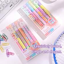 6pcs/Set Double-Ended Fluorescent Highlighter Pens, 12 Colors, Overlapping Neon Highlighters For Note Taking, Drawing, Graffiti, Vibrant Stationery, Back To School Essential, Gift