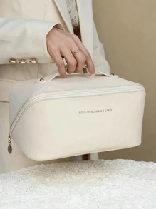 1 Peça Bolsa de Maquiagem Impermeável de Couro PU, Organizador de Cosméticos, Bolsa de Toucador Portátil, Nécessaire Impermeável de Couro PU para Produtos de Skincare, Bolsa de Maquiagem de Grande Capacidade com Dupla Camada, Organizador de Maquiagem, Acessórios de Banheiro Volta às Aulas