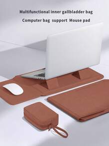 Sheepskin-Wrapped Laptop Bag With A Versatile Stand And Reinforced Corners For Protection - Mocha Brown - View 1