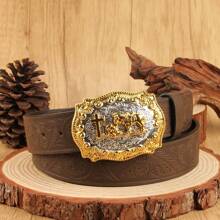 Sunflower Edge Horse Head Cowboy Style 3.7cm Width West Horsehead Belt Buckle, Smooth Circle Hole Pattern Print, Fashionable - Multicolor - View 16