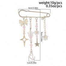 1 Pc Women Lovely Playful Elegant Heart Bow Star Tassel Brooch Pendant, Delicate Accessories For Daily Party And Gift, Warm And Gentle - White K - View 2