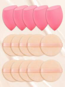 High-Quality Makeup Sponge Set - 5pcs Pink Angled Foam Sponges & 10pcs Flesh-Colored Round Makeup Sponges, Portable Beauty Tools'