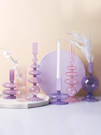 1 件紫粉色玻璃花瓶、桌面烛台烛台装饰、家居插花、拍照、家居装饰摆件