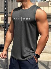 Áo ba lỗ cổ tròn in chữ đơn giản đa năng cho nam - Màu xám đen - Xem 5