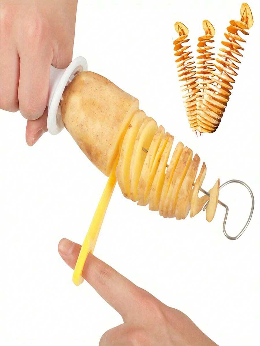 6 pièces Trancheuse de pommes de terre en spirale manuelle, coupe-frites français rotatif, outil de tranchage de pommes de terre