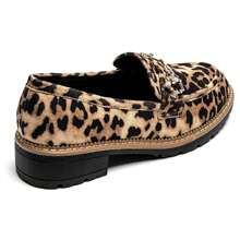 Women's Flat Loafers | Thick Sole Design, Decorated With Chain - LEOPARD - View 5