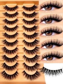 10 pares de pestañas postizas naturales y esponjosas estilo ojos de gato, con volumen y suavidad, extensiones de pestañas falsas para maquillaje
