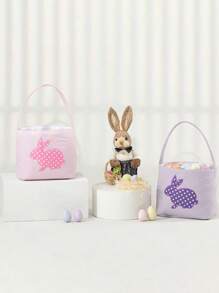 1pc Cute And Fresh Easter Bunny Basket Easter Egg Hunts,Easter Gift Goodie Bags,Easter Party Give Gifts Favor Supplies,Birthday Gift Valentine's Day Gift - Multicolor - View 2