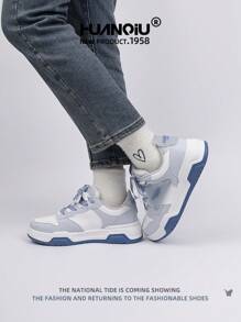 HUANQIU 2025 New Men Shoes Men Sneakers Black Shoes Skateboard Shoes Fashion White Shoes Versatile Lightweight Comfortable White Shoes Lace-Up Soft Soled Casual Shoes Running Shoes Black And White Four Seasons Shoes - Blue and White - View 7