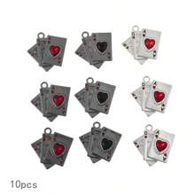 6pcs/10pcs Fashion Charm Random Color Creative Classic Playing Card Heart Inlay Synthetic Stone Design Y2K Alloy Enamel Pendant/Keychain Lobster Clasp Suitable For Jewelry Making DIY Necklace, Keychain, Backpack Decor, Earrings, Anklet, Craft Supplies - Multicolor - View 13