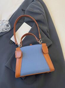 Vintage Color Block Casual Handbag & Shoulder Bag, New Crossbody Bag Style - Blue - View 9