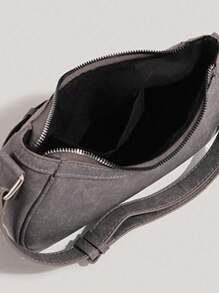 1 件 PU 皮革简约新月形单肩包/腋下包，百搭休闲/办公手提包，Y2K 风格斜挎包 - 灰色 - 查看 9