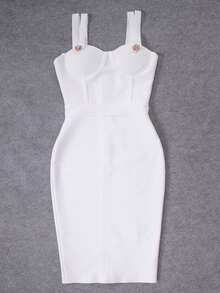 New Rhinestone Embellished Floral Cami Midi Bodycon Party Dress For Women