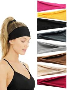 1 件装运动瑜伽吸汗弹性头带，男女通用跑步健身发带，弹性简约纯色发夹，洗脸带 - 杏色 - 查看 1