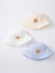 婴儿渔夫帽防晒帽，幼儿软檐帽，卡通熊刺绣四季通用软檐遮阳帽，可调节松紧带 - 1PC - 查看 1
