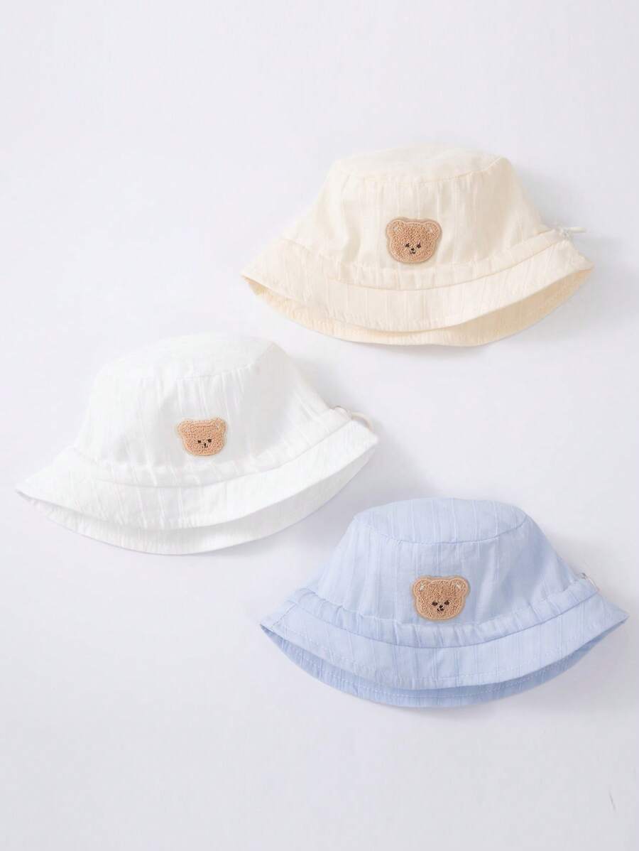 婴儿渔夫帽防晒帽，幼儿软檐帽，卡通熊刺绣四季通用软檐遮阳帽，可调节松紧带 - 1PC - 查看 1