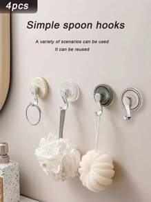 4 件真空吸盘挂钩，小型透明旋转自粘式淋浴挂钩，重型可重复使用可拆卸浴室墙砖玻璃门吸盘挂钩