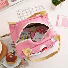 Sanrio 1pc Hello Kitty Insulated Lunch Bag - Adorable Cartoon Canvas Insulated Lunch Box With Waterproof And Oilproof Layer, Dual-Layer Compartment, Portable And Washable, Ideal Gift For Holidays