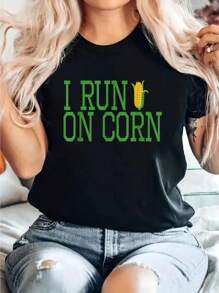 Farming I Run On Corn Farmer E85 Car Harvest T Shirt For Men Print T-Shirt, Casual Crew Neck Short Sleeve Comfort Tee Top For Spring & Summer, Women'S Clothing