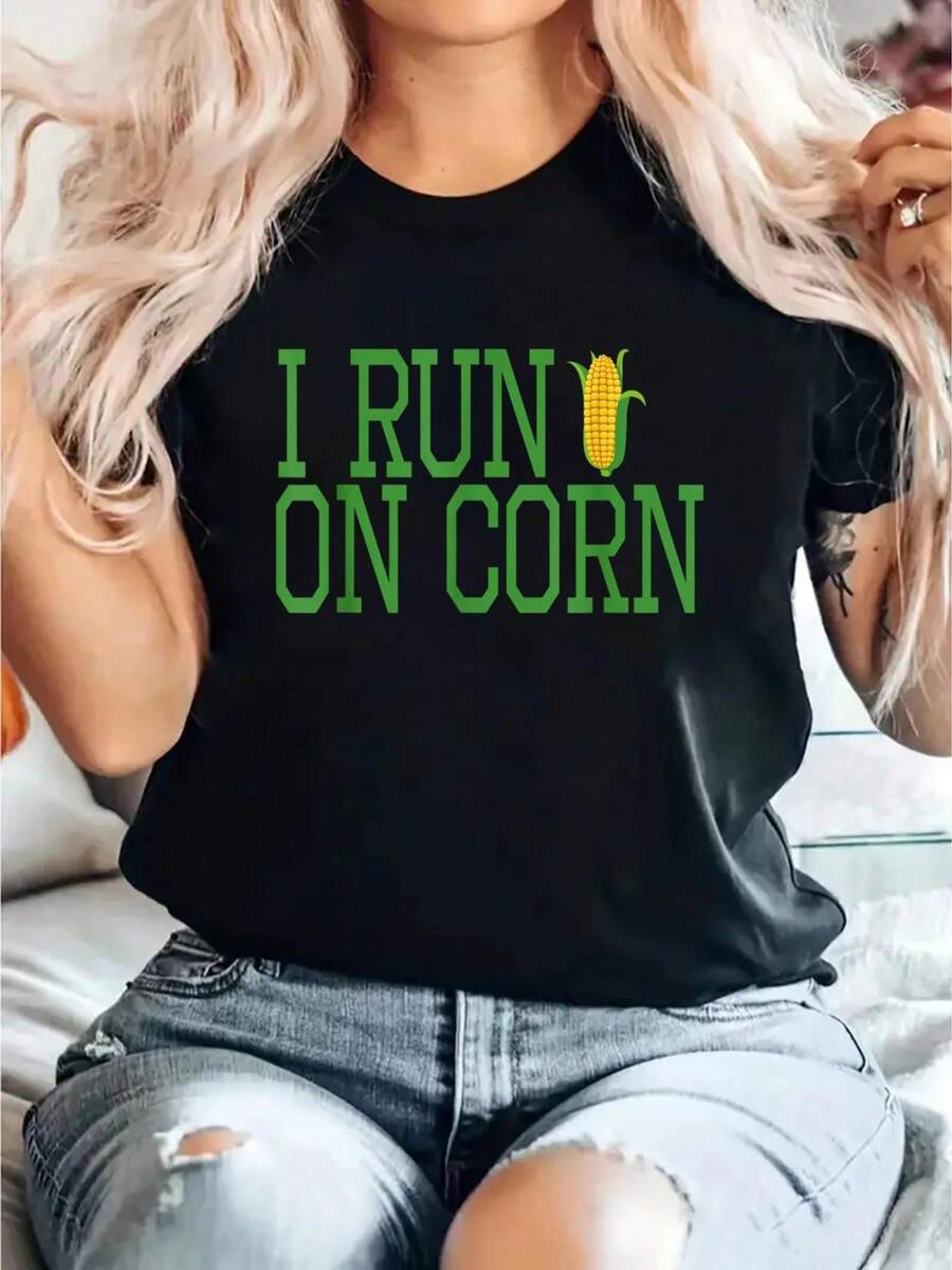 Farming I Run On Corn Farmer E85 Car Harvest T Shirt For Men Print T-Shirt, Casual Crew Neck Short Sleeve Comfort Tee Top For Spring & Summer, Women'S Clothing