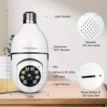 Cámara de seguridad con bombilla inalámbrica 1080P inalámbrica panorámica de 360 grados cámara de monitoreo de bombilla para el hogar de alta definición inteligente 1080P cámara de monitoreo de mascotas WiFi de alta definición, función de detección de movimiento de visión nocturna de audio bidireccional control de aplicación - Multicolor - Ver 4