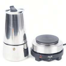 Electric Stovetop Espresso Maker Greca Coffee Maker Moka Pot Stainless & 9 Cups
