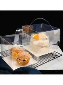10 件/套手持透明生日蛋糕礼品盒蛋糕烘焙透明塑料纸杯蛋糕盒适用于婚礼派对 - 無色 - 查看 2