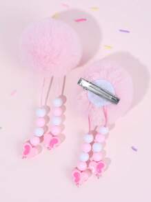 2pcs Toddler Hairball Hair Clips With Tassel,Soft And Cute Hairpins Hair Bows,Exquisite Hair Accessories For Daily Decoration(No Card)