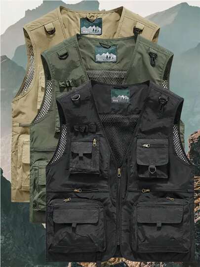 Summer Workout Men's Lightweight Outdoor Multi-Pocket Tactical Vest Jacket, Spring & Autumn