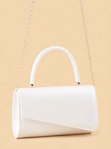 女士时尚纯色手拿包，饰有金属配件，翻盖设计，PU材质，链条肩带，适合晚宴、舞会或正式活动等正式场合/派对。 - 白色 - 查看 4
