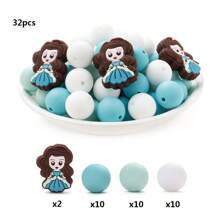 32-65pcs/Pack 15mm Silicone Beads Double-Sided Cartoon Girl Bracelet DIY Kit, Materials For DIY Bead Pen, Keychain Anti-Lost Chain - Multicolor - View 12