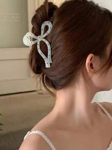 2pcs Set Women's Sweet Bow Polka Dot Large Hair Claw Clips Valentine's Day Valentines Hair Jaw Clip Hair Clamps Hair Clutch Hair Catcher Clip