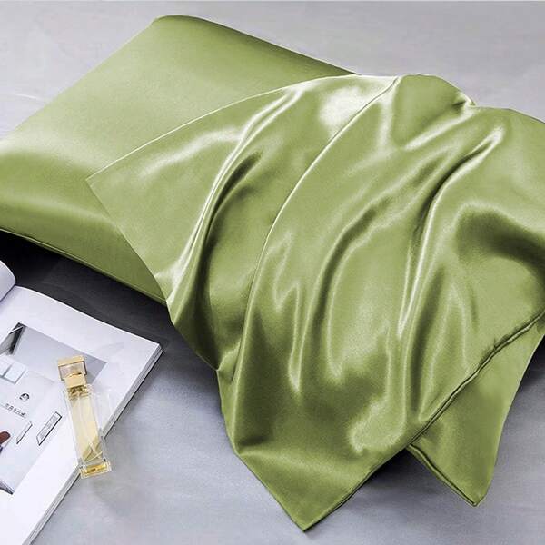 2 STÜCKE Matcha Grün Seidige Satin Kissenbezüge für Haar und Haut, Kissenbezug Set mit 2 Stücke, kühlende Kissenbezüge mit Umschlag Verschluss, Luxus Bettkissenbezug, ultra weich Hotel Kissenbezug, passend für Standard Queen King M L XL Größe Kissen, Grün, Minzgrün, Dunkelgrün, Olivgrün, Senfgrün, Armeegrün, pastellgrün, tiefes Mintgrün