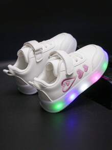 女童时尚公主鞋，儿童皮面带灯运动鞋，中小童休闲鞋 - 白色 - 查看 4